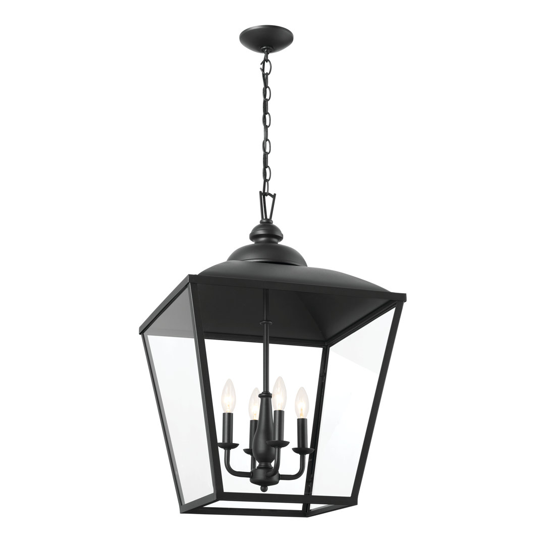 Dame 27.6 Inch 4 Light Foyer Pendant With Clear Glass In Textured Black Kichler Lighting 