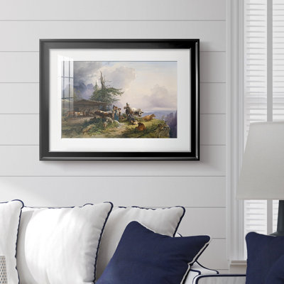 Alpine Landscape with a Herdsman and Cattle-Friedrich Gauermann-Framed Print with Mat and glass-c. mid-19th Century
