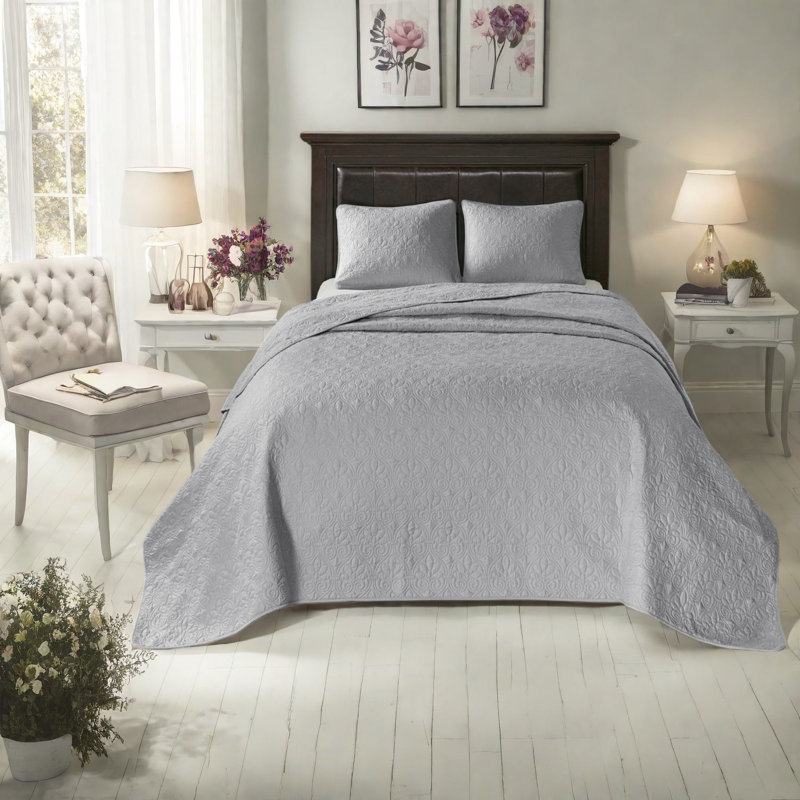 Charming Cottage Reversible Cotton Bedding Set, Grey Queen