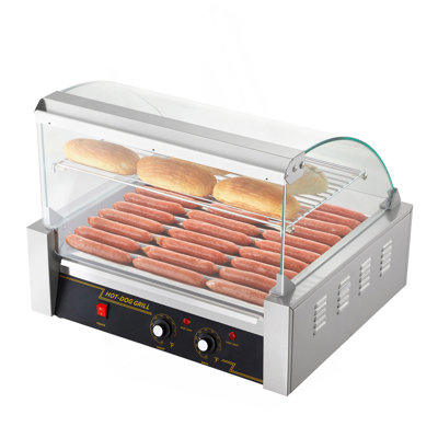 Rouleau à hot-dogs, capacité de 11 rouleaux et 30 hot-dogs, cuiseur à saucisses en acier inoxydable de 1650 W avec couvercle en verre à contrôle de température double et plateau en acrylique amovible, certifié ETL