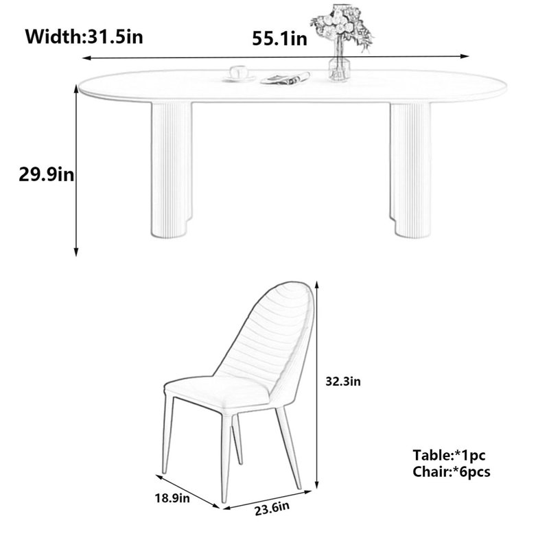 Table de salle à manger style français, 29.9" H x 55.1" L x 31.5" W, Orange