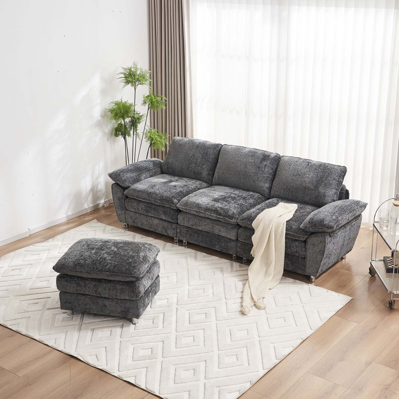 Canapé moderne à 3 places avec repose-pieds, Gris foncé