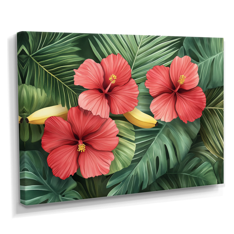 Art mural hibiscus, toile fleur tropicale, Prou, H 30 po x l 40 po, Toile tendue
