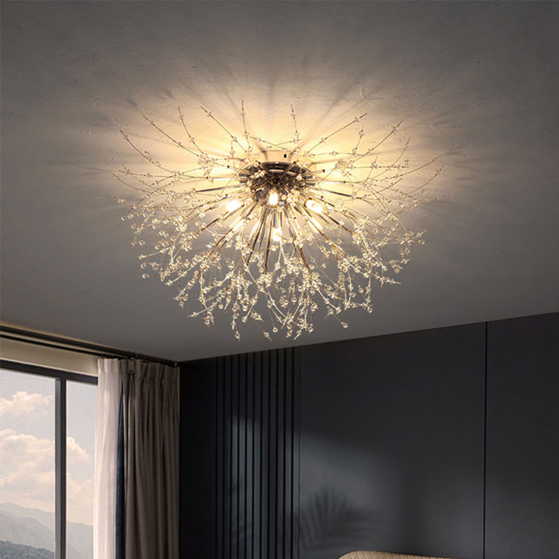 Alixa 50cm 6-Light Semi Flush Mount Crystal Ceiling Light, Chrome