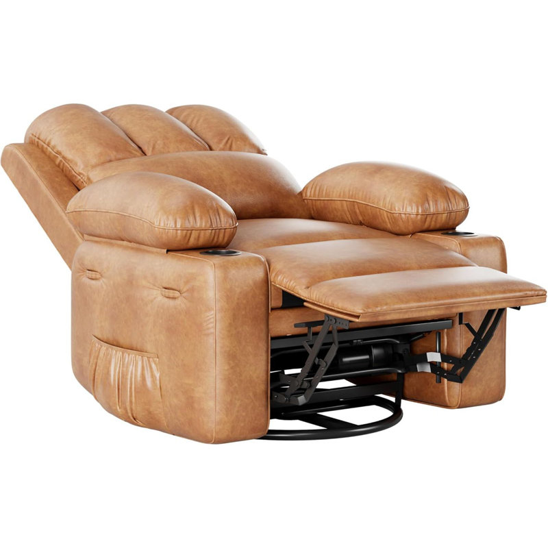 Oversized Manual Recliner with 2 Cup Holders and Side Pocket, Vintage Leather