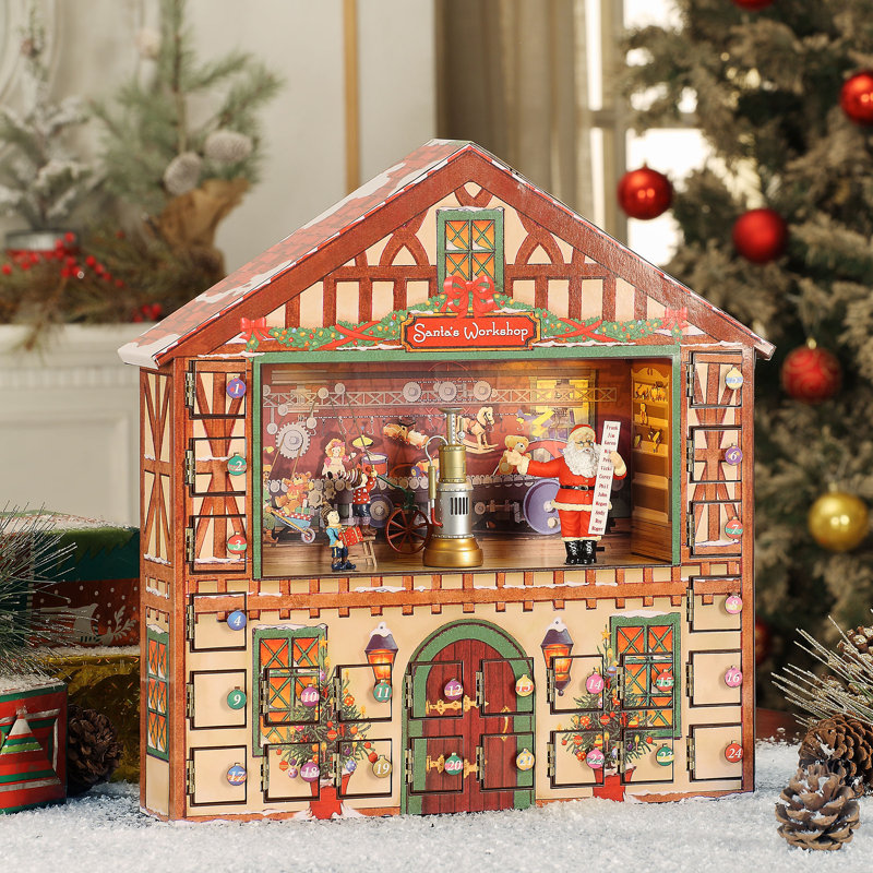 16" Animated Musical Santa's Workshop Advent Calendar with LED Lights