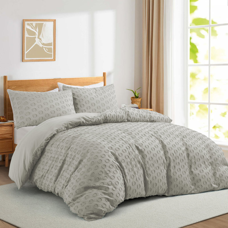 Bohemian Polyester Machine Tufted Duvet Cover, Light Gray Circle, Twin Duvet Cover + 1 Standard Pillowcase