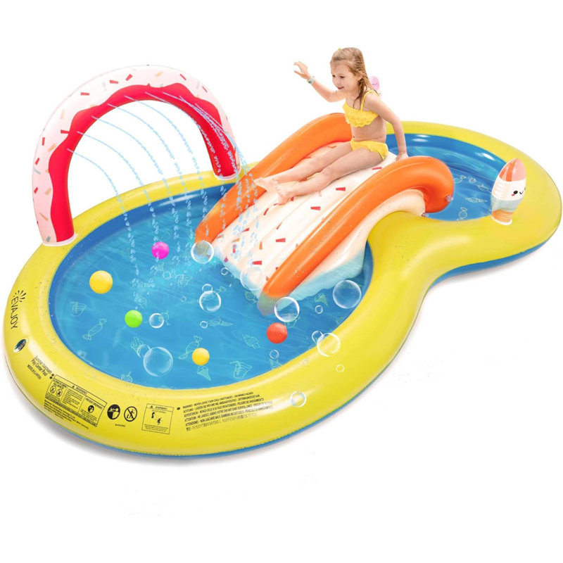 Piscine gonflable pour enfants, centre de jeu avec glissade amovible pour enfants, arroseur, fosse à balles pour une utilisation intérieure, installation facile pour le jardin, la cour arrière