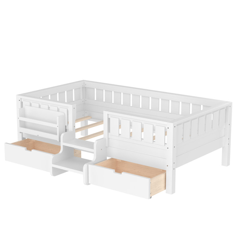 Platform Bed With Built-in Bookshelves And Storage Drawers,safety Staircase Design Safety Rails, Easy Assemble ( shelves)