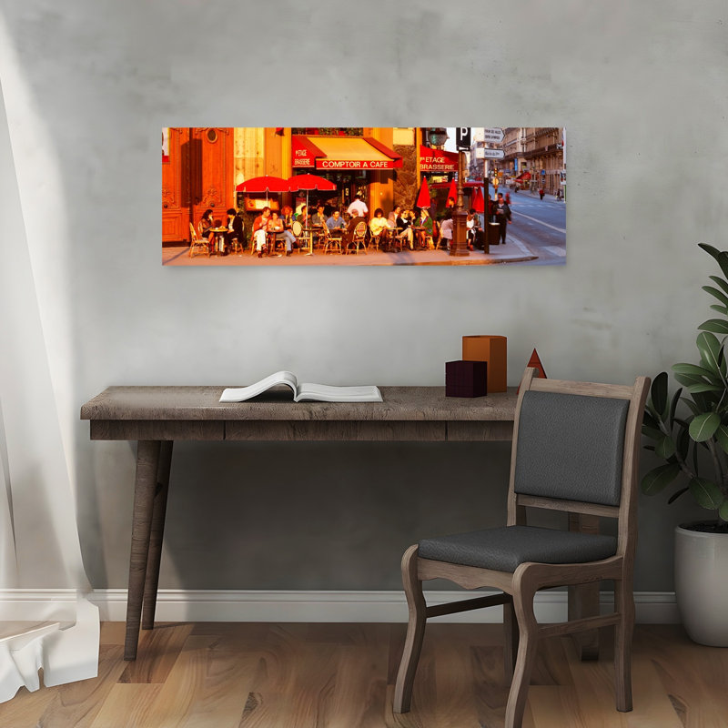 Café, Paris, France, art mural contemporain, H 12 po x l 36 po