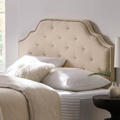 Tête de lit en tissu beige pour la chambre à coucher, grand et double, avec un point de diamant délicat et une élégance capitonnée polyvalente