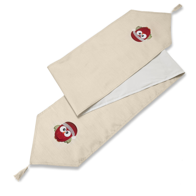Roy Christmas Owl Embroidered Table Runner, Cream, 33cm W x 229cm L