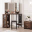 Meuble-lavabo de coin avec miroir à DEL, station de charge et tabouret, rangement pour la chambre à coucher-1143902598
