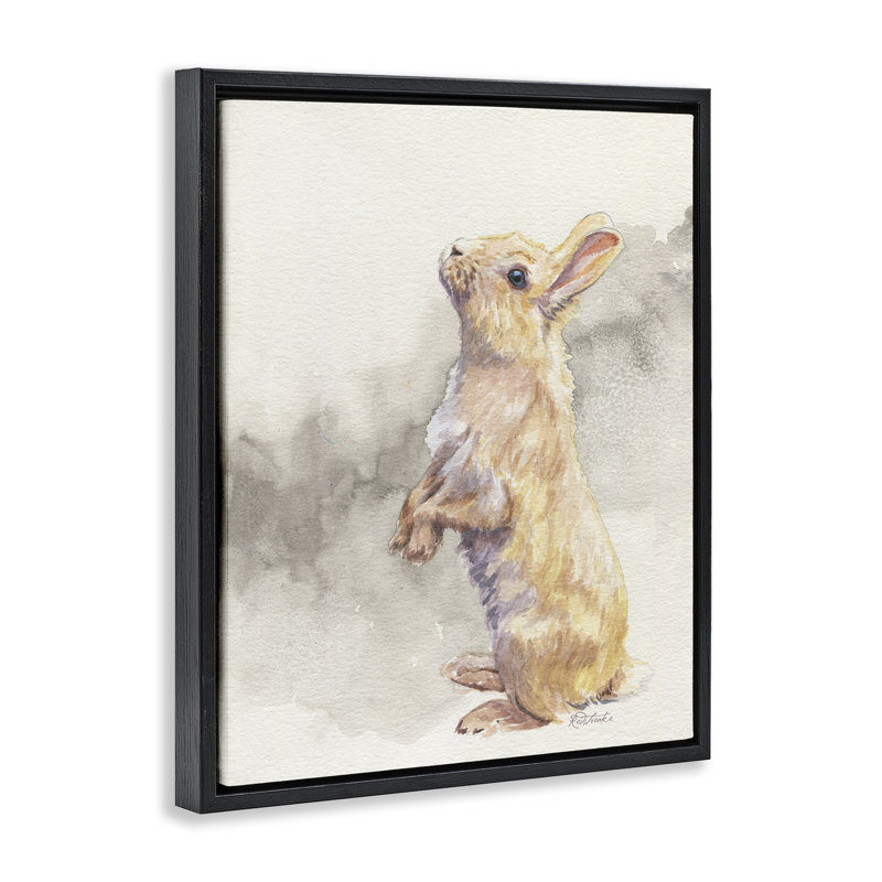"Debout lapin", aquarelle encadrée par Jennifer Redstreake, Cadre flottant noir de jais, H 21 po x l 17 po