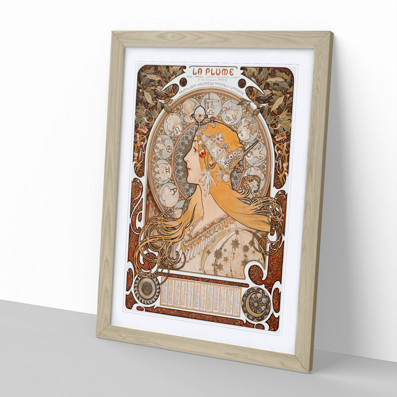 The Zodiac Vol.2 by Alphonse Mucha - Picture Frame Painting, 90cm H x 65cm W x 2cm D, Oak