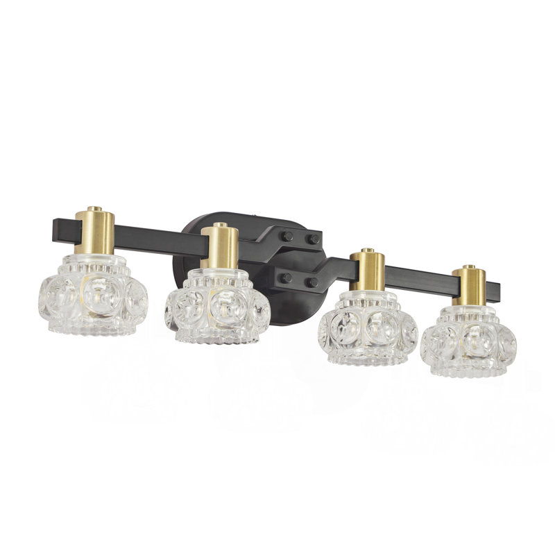 Applique murale 24 po à 4 lumières rétro avec abat-jour en cristal transparent, luminaire de meuble-lavabo en fer noir pour salle de bain ou couloir (sans ampoules)