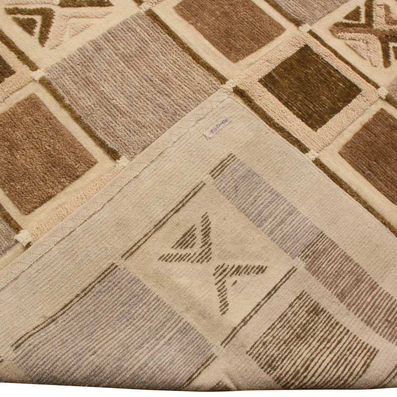 Rug & Kilim’S Scandinavian-Inspired Geometric Beige Brown And Gray Wool Pile Rug, Rectangle 12' x 15'