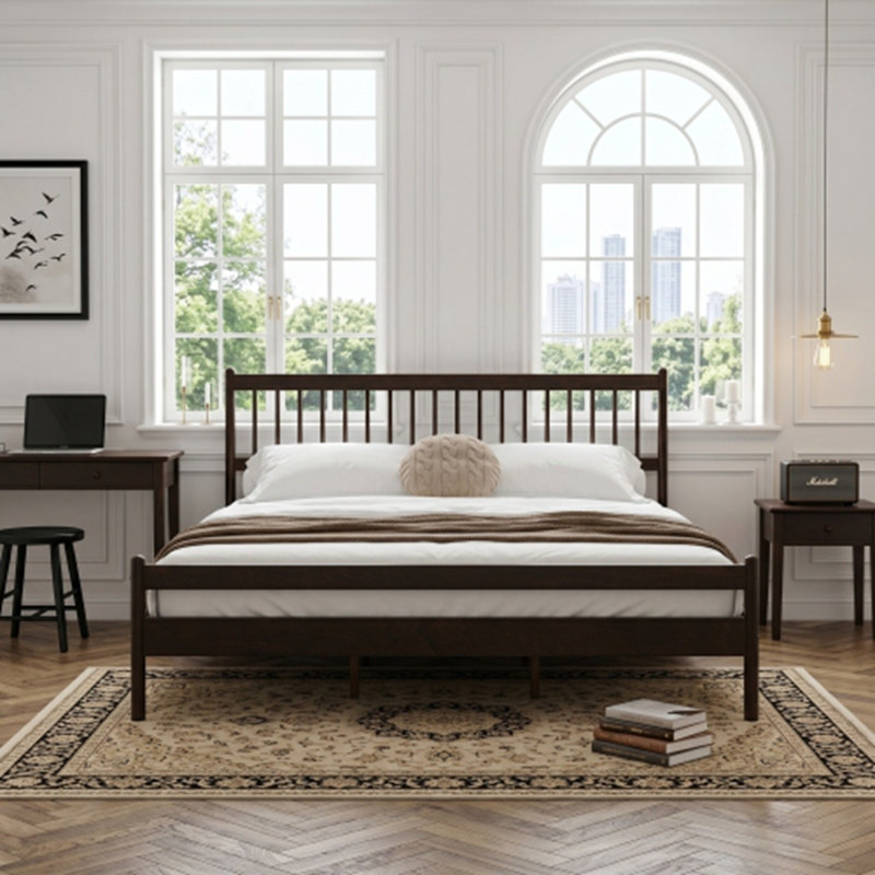 Très grand lit Huy avec tête et pied de lit, Brun