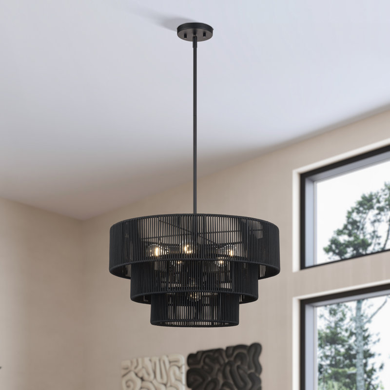 Lustre suspendu 6 lumières Asllan, Noir mat, Noir