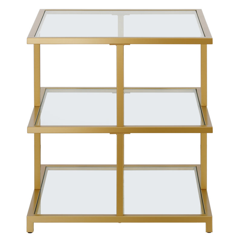 Falito Glass Top Frame End Table, Brass