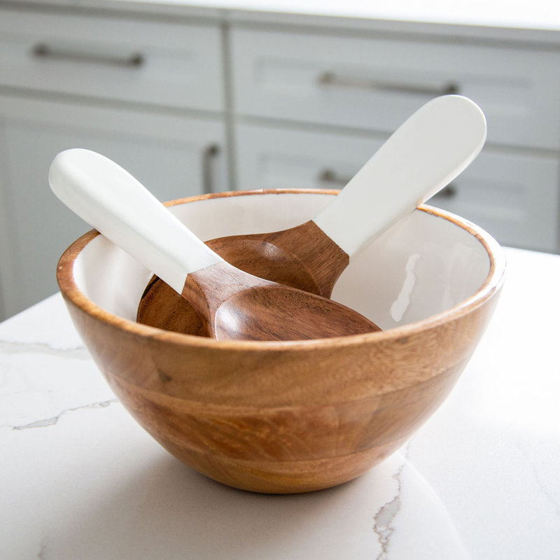  Couverts à salade en bois d'acacia Wood + White Collection