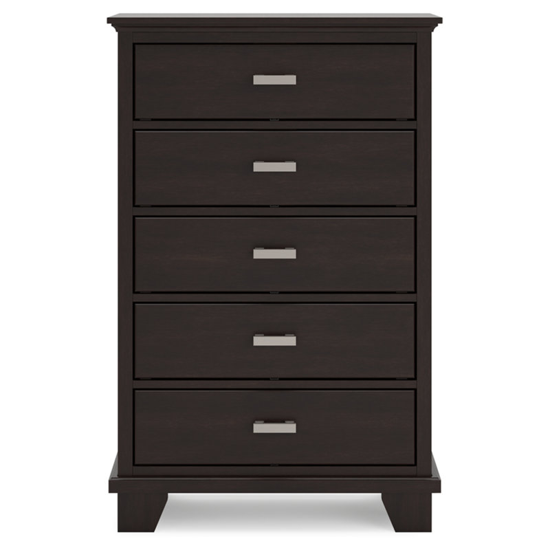 Brown Contemporary 5-Drawer Chest with Dovetail Drawer