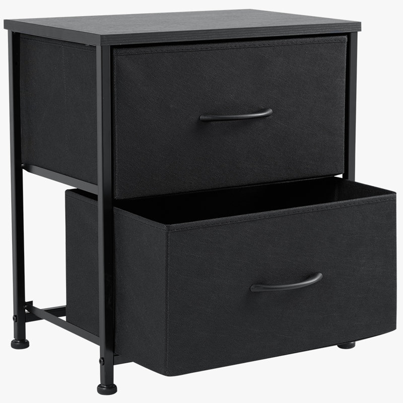 Jaece Modern 2-Fabric Drawer Nightstand, Small Space Bedside Table, End Table Storage Cabinet, Black, Set of 2