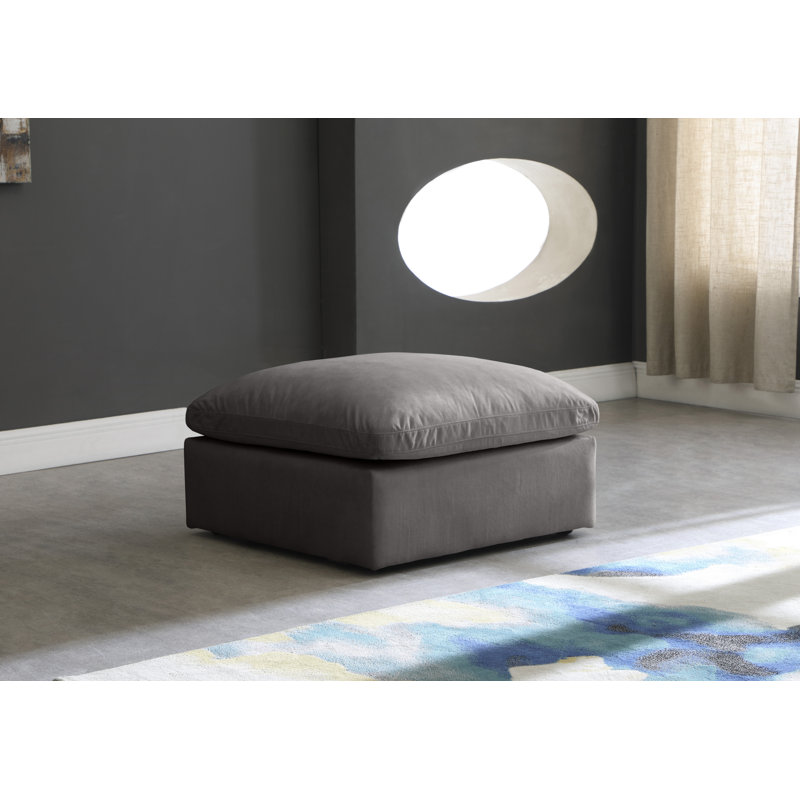 Atis Velvet Ottoman, Grey Velvet