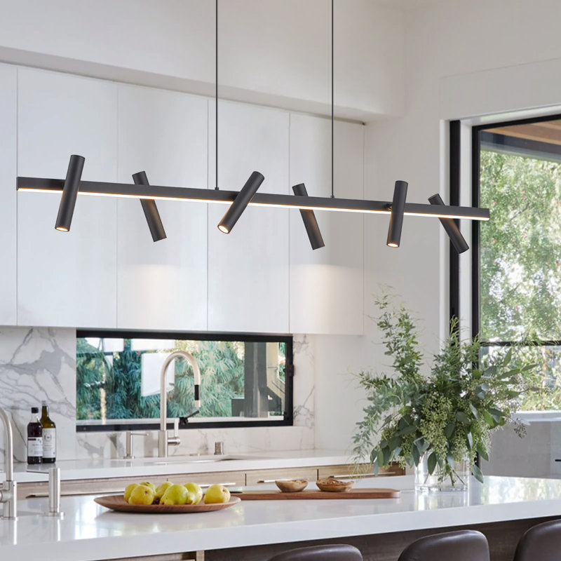 Luminaire suspendu linéaire pour îlot de cuisine à 7 lumières DEL, Noir mat