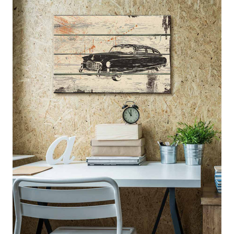 Reproduction de voiture rétro, art mural de pneus blancs, maison rustique, H 16 po x l 24 po