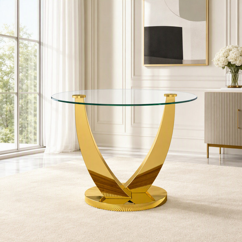 Table de salle à manger 38,9 "pour 2 à 4 personnes, table en verre transparent, table à manger ronde moderne pour cuisine, salle à manger, appartement