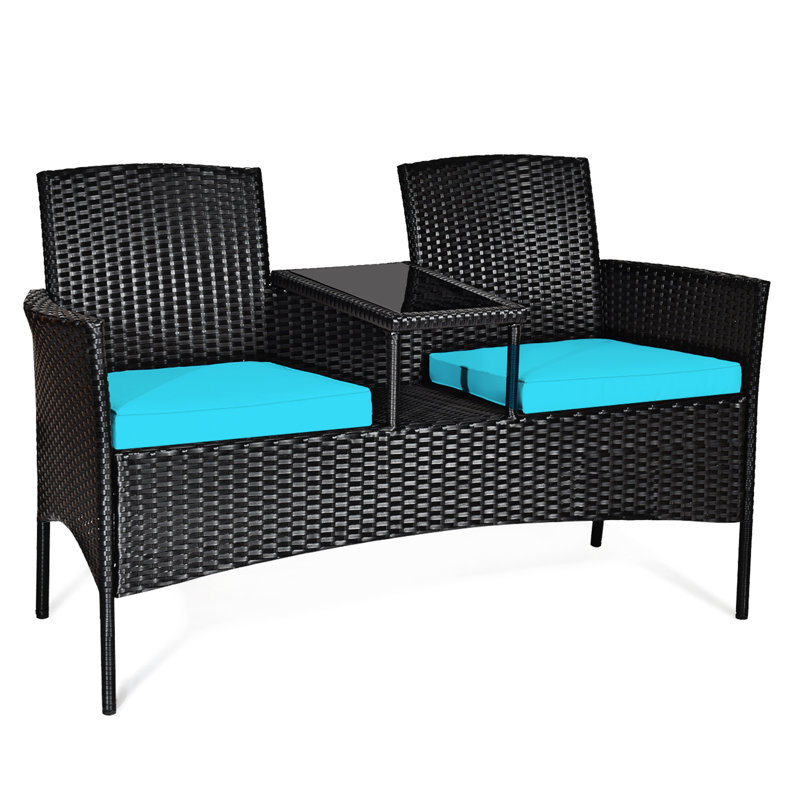 Jamarii 2 Persons Patio Seating Group with Built-in Coffee Table, Blue