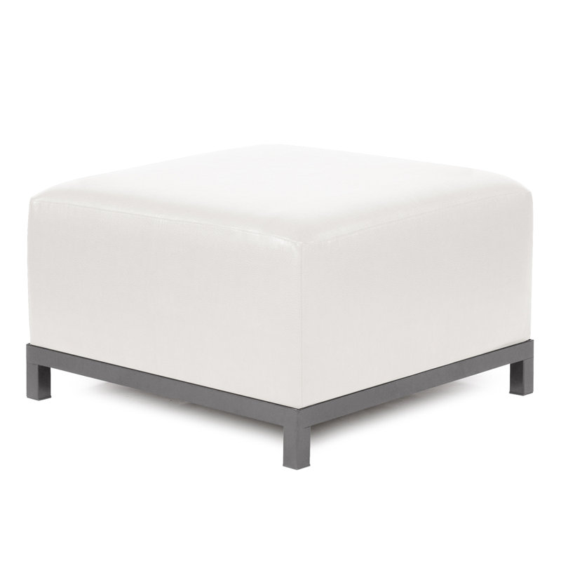 Woodsen Box Cushion Ottoman Slipcover, White Faux Leather