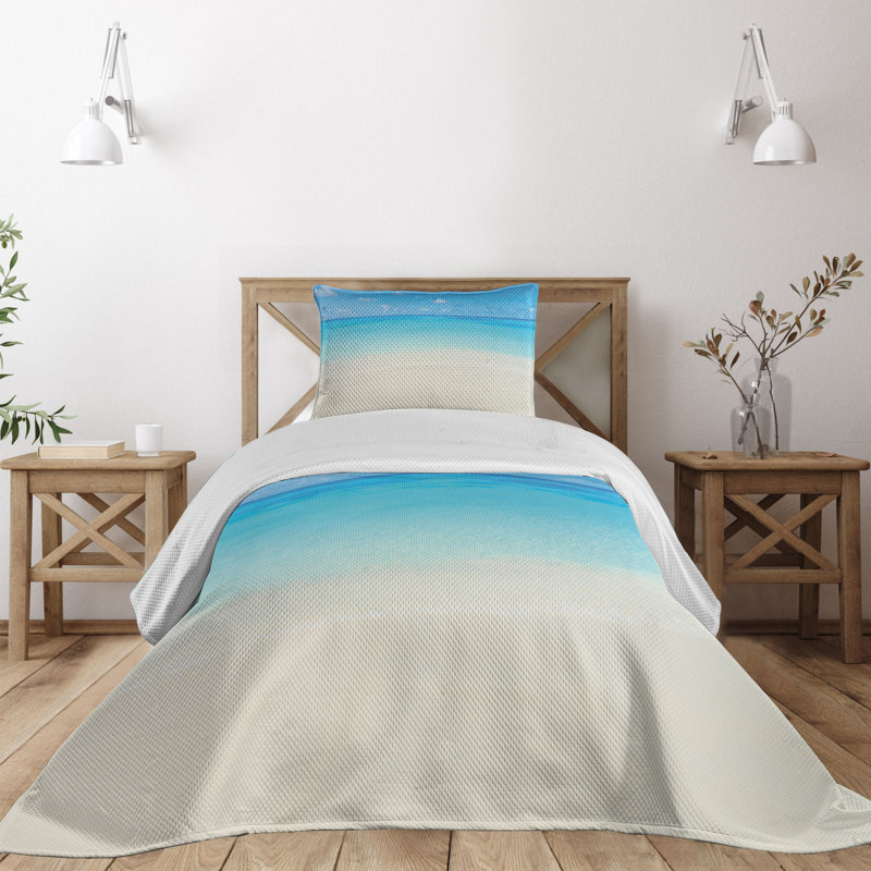 King Size Coastal Ocean View White and Blue Bedspread Set