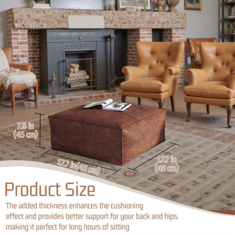Daneey 22'' Extra-Thick Square Leather Floor Cushion | Plush Ottoman Seat Pad with Waterproof Cover, Supportive Foam Fill for Living Room, Bedroom, Study – Versatile Pouf for Floor Seating & Decorative Accent