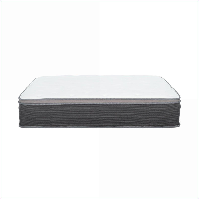 Matelas, matelas hybride très grand de 12 po avec mousse viscoélastique gélifiée Euro Top & amp; Ressorts ensachés | Blanc / gris | Tissu en rayonne