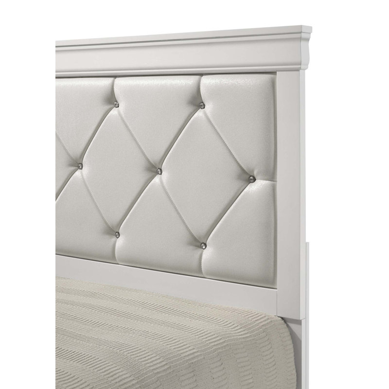 Mobilier de chambre à coucher moderne à panneau de lit tapissier en forme de cristal capitonné à boutons, Grand lit