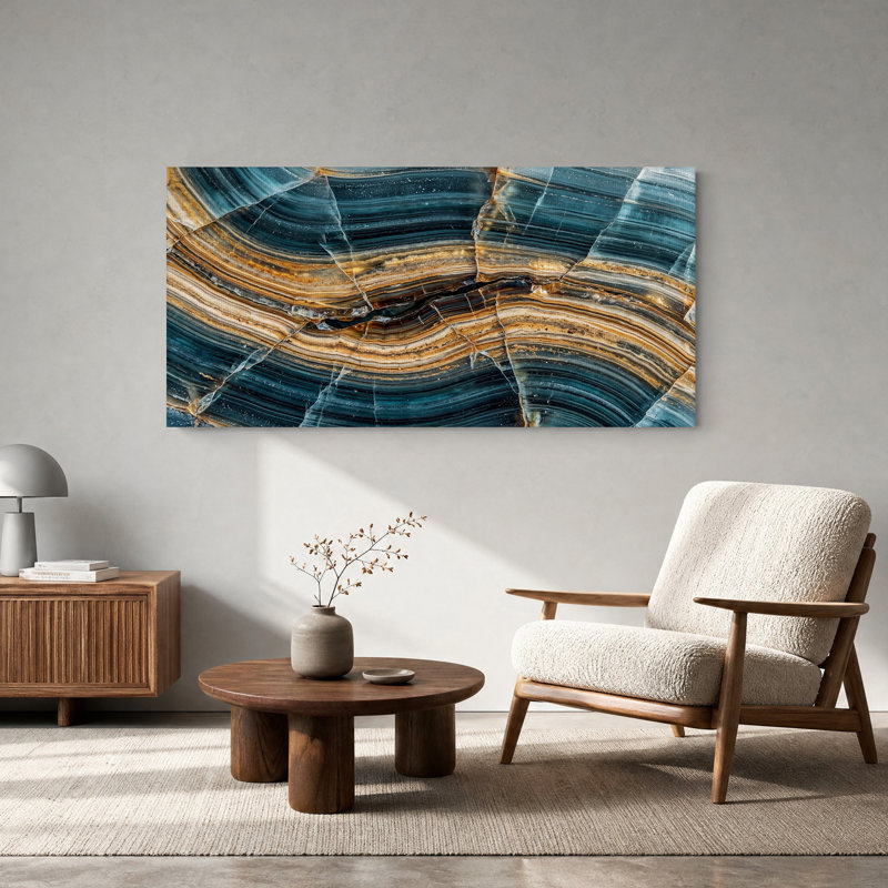 Art mural sur toile bleue et brune, L 32 po x H 16 po