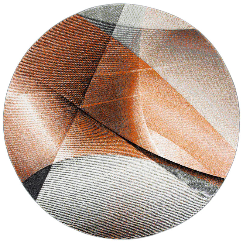 Tapis géométrique gris / orange Tontogany, Rond 8 pi