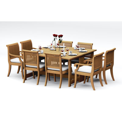 Ensemble de salle à manger en bois de teck 9 pièces 9 pièces: table rectangulaire carrée de 60 po Giva (4 chaises et 4 chaises sans accoudoirs) # 11GV1404