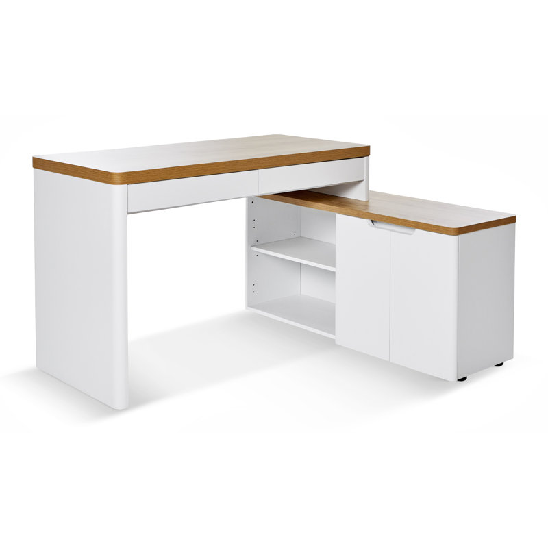 Bureau en L 55,12 "avec armoire de rangement, Chêne / Blanc