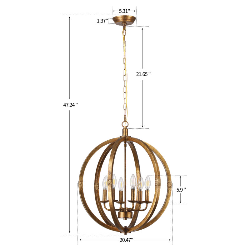 Lustre sphérique 6 lumières 20 pouces