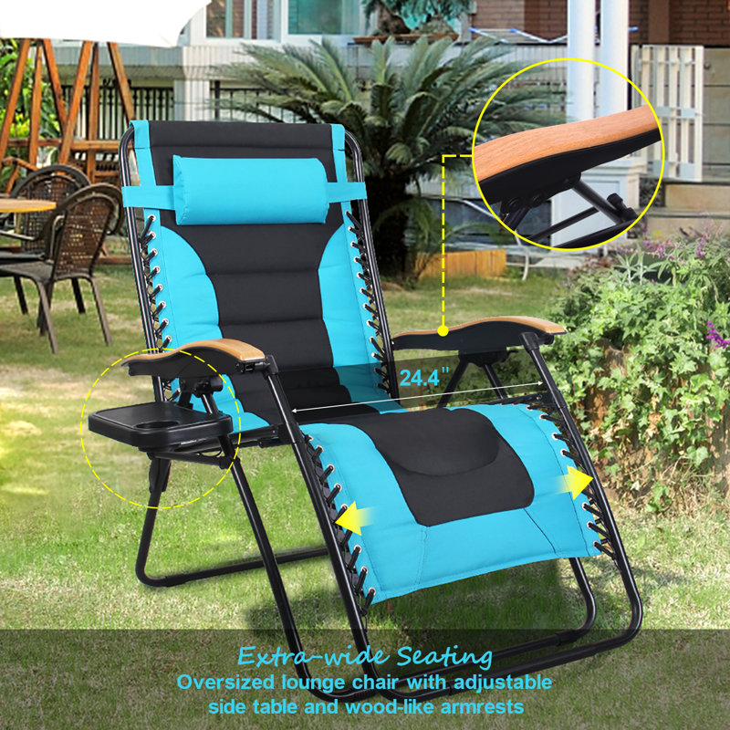 Chaise rembourrée inclinable zéro gravité avec coussin, Bleu clair