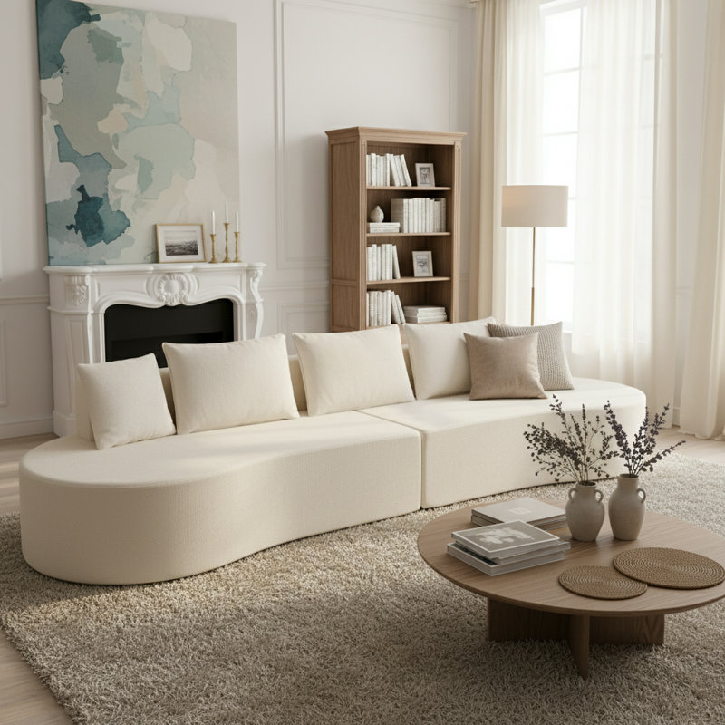Moderne courbé modulaire avec éponge à haute densité, ensemble, entièrement assemblé faisant face à la gauche / à droite, parfait pour le salon Canapé modulaire en mousse à haute densité et en polyester de 2 pièces de 138,6 x 40,7 x 34,7 pouces, en L blanc, modulaire, comprimé , Aucun assemblage requis