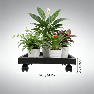 Support robuste pour plante à roulettes avec roulettes - Plateau de support de jardinière mobile carré de 14,17 pouces pour le jardin extérieur extérieur, le patio, le balcon et la terrasse