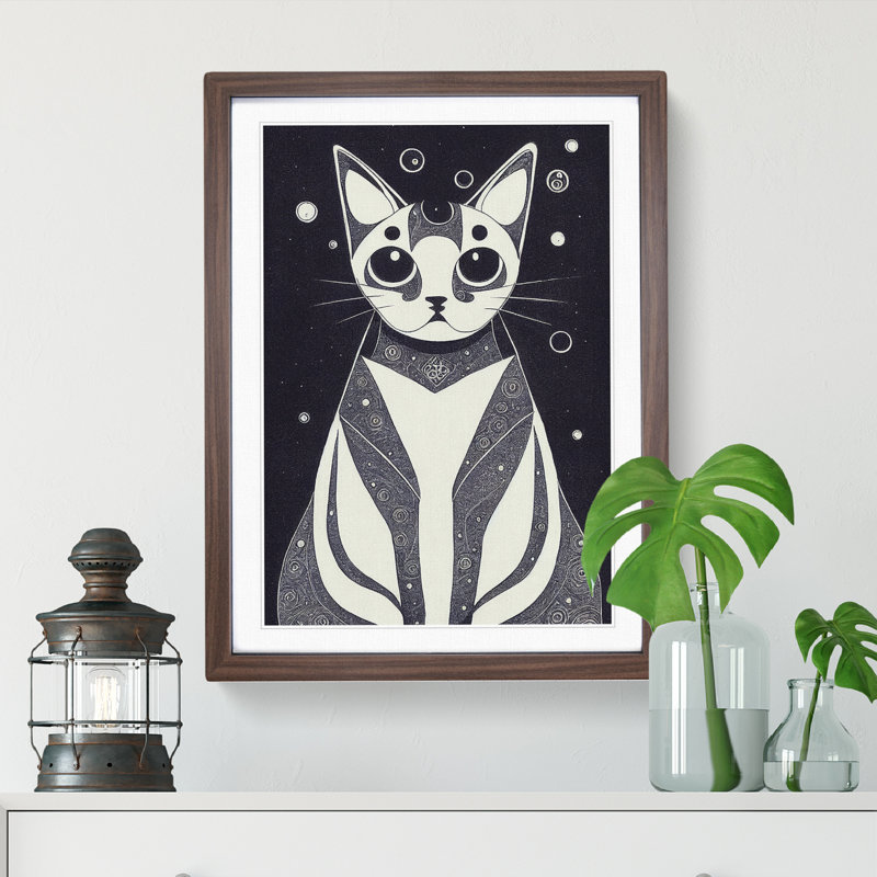 Mystical Cat - Single Picture Frame Print, 64cm H x 46cm W x 2cm D, Walnut