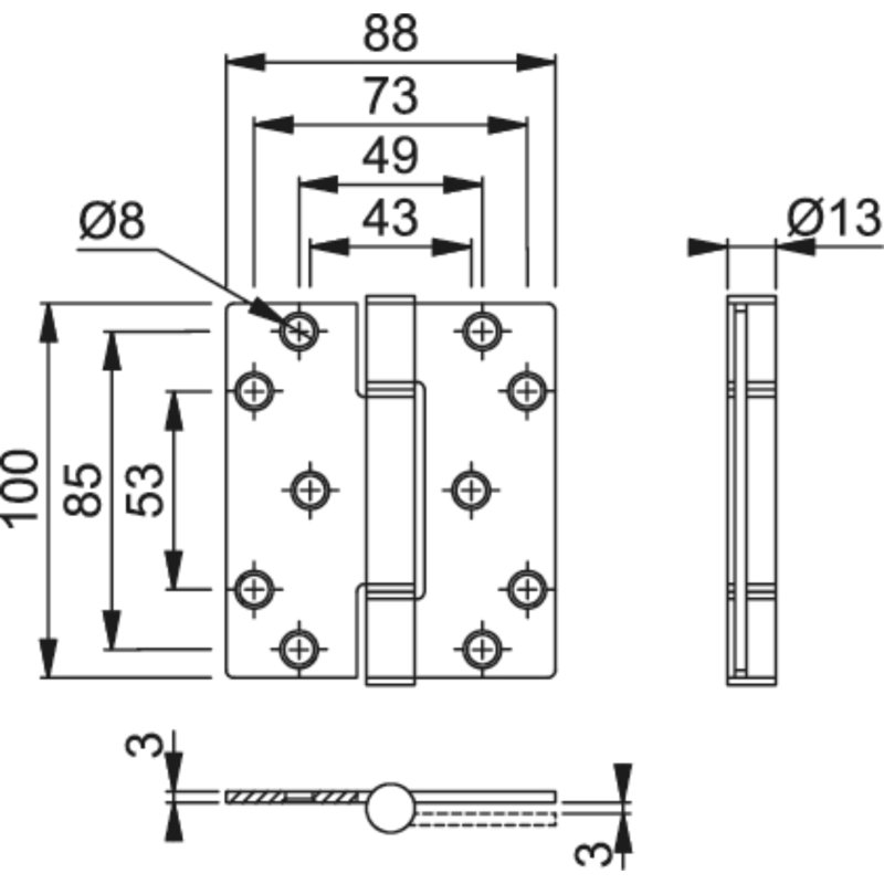 10cm H x 8.8cm W Spring Single Door Hinge