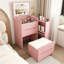 Coiffeuse 3 en 1 avec miroir rabattable, éclairage et rangement, table de maquillage avec DEL réglable, plateau coulissant latéral et tabouret, rose