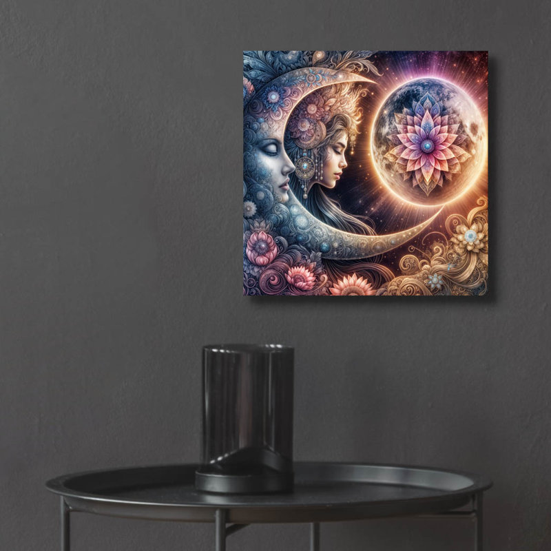 Art mural en verre épique «Peacefull Moon» par Rey Klimt, 12 po x 12 po
