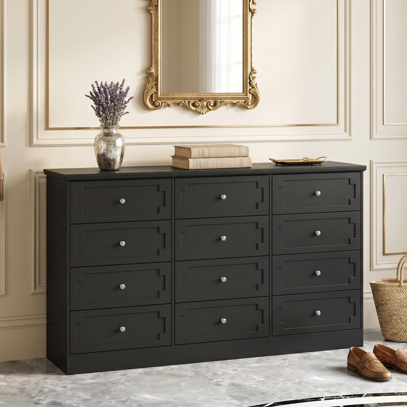 Commode 12 tiroirs blanche Delayla, Noir